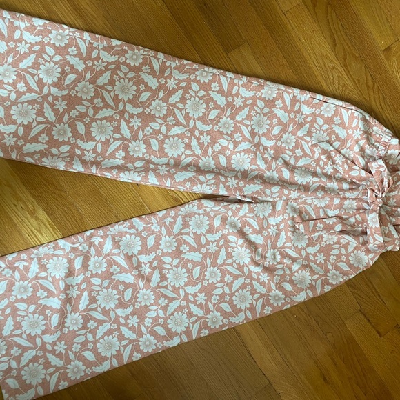 LOFT Pink and White Wide Leg Jumpsuit - Picture 3 of 3